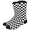 thumbnail image 1 of Men's Checked Geometric Pattern Novelty Crew Socks, Size 8 to 13, Black / White, 1 of 6