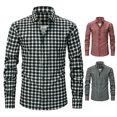 thumbnail image 1 of Men's Checkered Button Down Shirt Digital Print Long Sleeve Turndown Collar Casual Shirt, Quick Dry Stretch Breathable Polyester Spandex, Casual Daily Work Streetwear Beach, 1 of 5