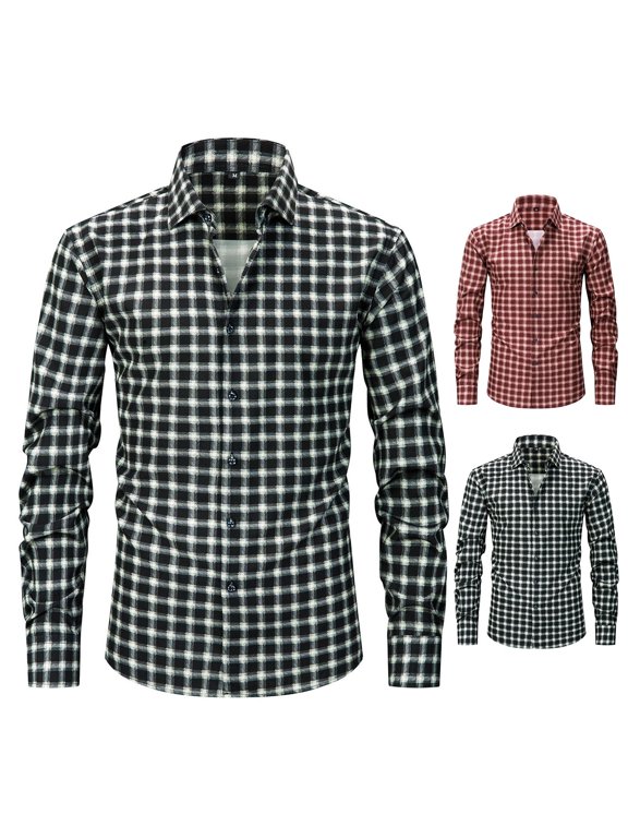 Men's Checkered Button Down Shirt Digital Print Long Sleeve Turndown Collar Casual Shirt, Quick Dry Stretch Breathable Polyester Spandex, Casual Daily Work Streetwear Beach