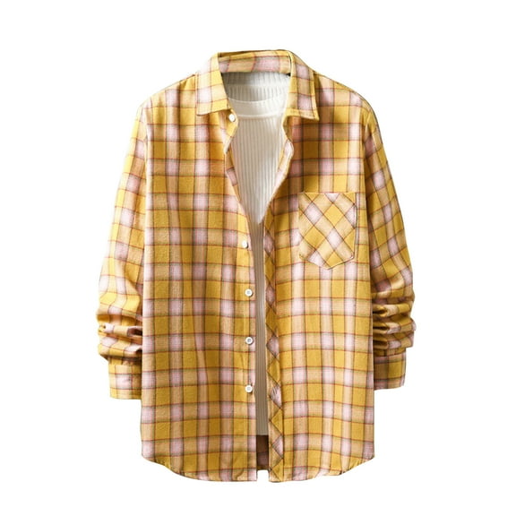 BVnarty Plaid Shirts for Men Checkered Button-Up Shirt Casual Long Sleeve Fashion Top Comfortable Lapel Blouse for Party Beach Summer Spring