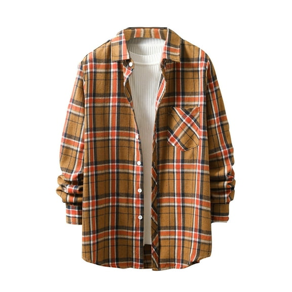 BVnarty Plaid Shirts for Men Checkered Button-Up Shirt Casual Long Sleeve Fashion Top Comfortable Lapel Blouse for Party Beach Summer Spring