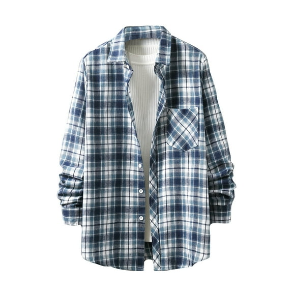 BVnarty Plaid Shirts for Men Checkered Button-Up Shirt Casual Long Sleeve Fashion Top Comfortable Lapel Blouse for Party Beach Summer Spring