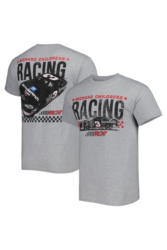 Men's Checkered Flag Heather Gray Richard Childress Racing Goodwrench Two-Sided Car T-Shirt