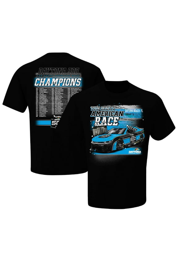 Men's Checkered Flag Sports Black Daytona International Speedway 2025 Daytona 500 Champions T-Shirt