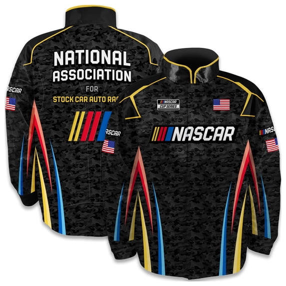 Men's Checkered Flag Sports Black NASCAR Full-Snap Nylon Uniform Jacket