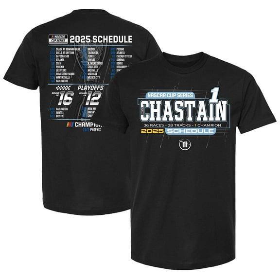 Men's Checkered Flag Sports Black Ross Chastain 2025 Cup Series Schedule T-Shirt