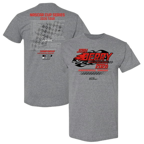Men's Checkered Flag Sports  Heather Charcoal Josh Berry 2026 NASCAR Schedule T-Shirt