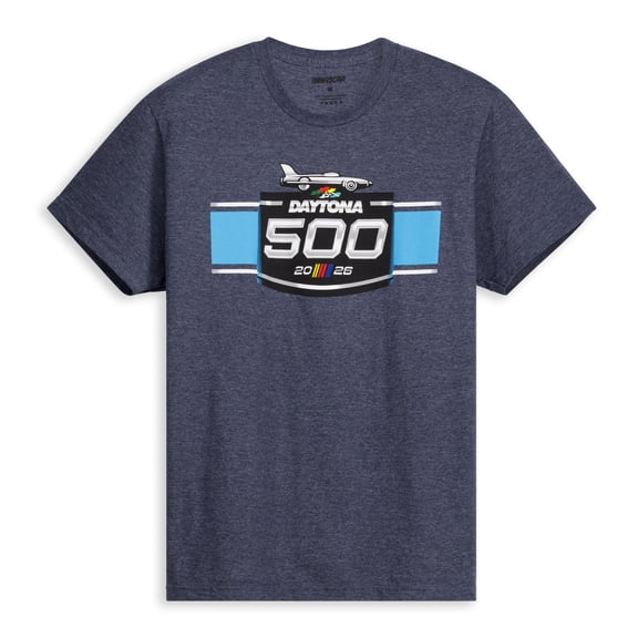 Men's Checkered Flag Sports Heather Navy Daytona International Speedway 2026 Daytona 500 Logo T-Shirt