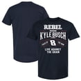 thumbnail image 1 of Men's Checkered Flag Sports Navy Kyle Busch Rebel Bourbon Live Against The Grain T-Shirt, 1 of 3