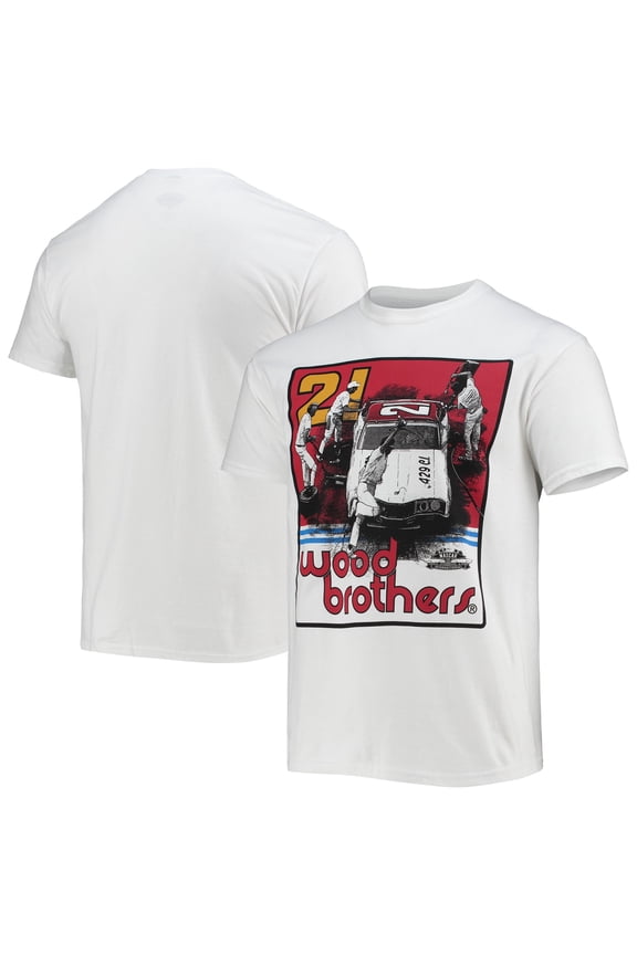 Men's Checkered Flag White Wood Brothers Racing Pit Crew T-Shirt