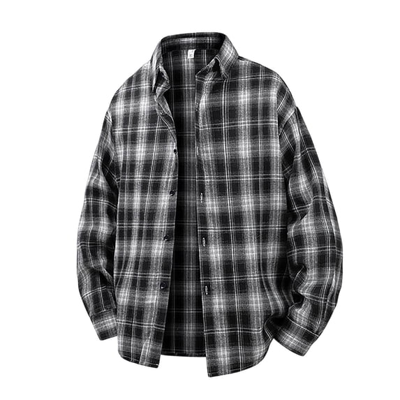 Men's Checkered Long Sleeve Button Down Shirt Big And Tall Vintage Lapel Casual Polyester
