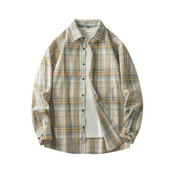 BVnarty Plaid Shirts for Men Checkered Long Sleeve Shirt Oversized Casual Top Lapel for Daily Wear Outdoor Beach Party Vacation Fashion