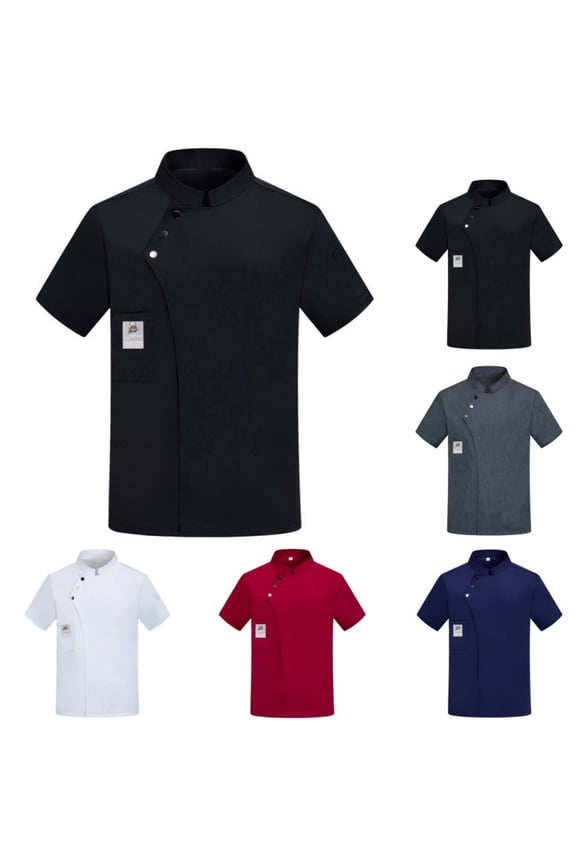 Men's Chef Coat Casual Short Sleeve Chef Unisex Jacket 2026 Summer Breathable Comfortable Kitchen Restaurant Hotel Work Uniform Black M