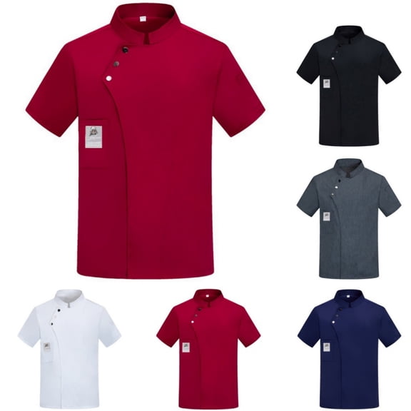 Men's Chef Coat Casual Short Sleeve Chef Unisex Jacket 2026 Summer Breathable Comfortable Kitchen Restaurant Hotel Work Uniform Wine XL