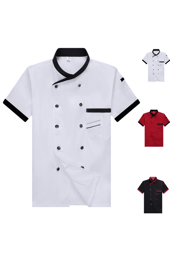 Men's Chef Coat Casual Trendy Short Sleeve Button Chef Top Uniform Summmer Comfortable Breathable Restaurant Kitchen Chef Uniform White M