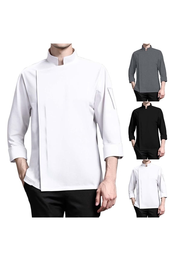 Men's Chef Coat Men's Chef Coat Restaurant Kitchen Chef Uniform Unisex Chef Jacket Long Sleeve Kitchen with Distinctive Red Button Design,White,XXXL