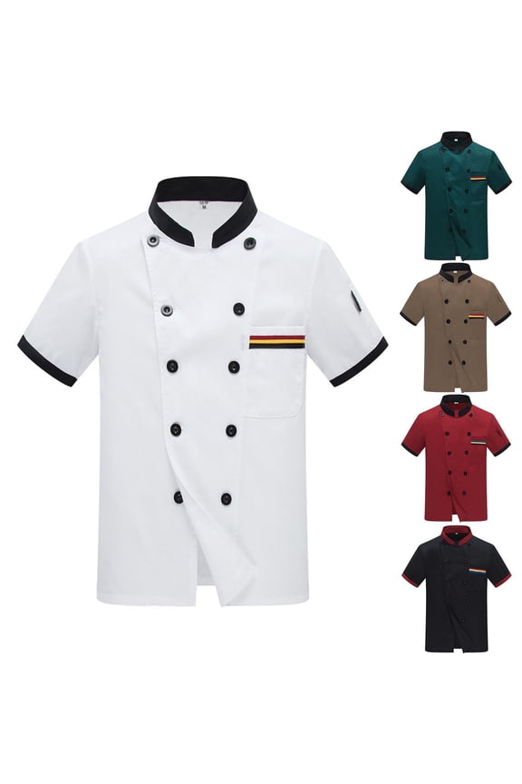 Men's Chef Coat Uniform Short Sleeve Cook Jacket Restaurant Kitchen Work Breathable Clothes