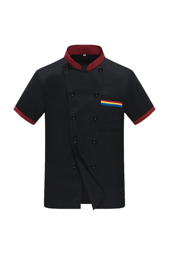 Men's Chef Coat Uniform Short Sleeve Cook Jacket Restaurant Kitchen Work Breathable Clothes