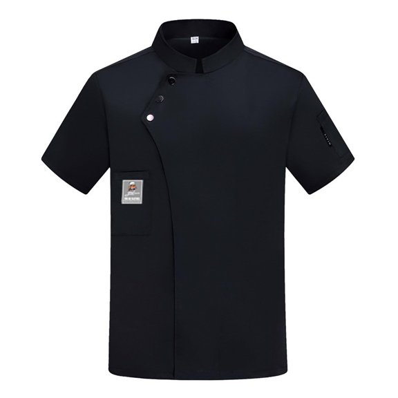 Men's Chef Jacket Short Sleeve - Regular Fit Cook Shirt with Stand Collar, Breathable Summer Kitchen Uniform, Professional Restaurant Workwear, Unisex Food Service Attire