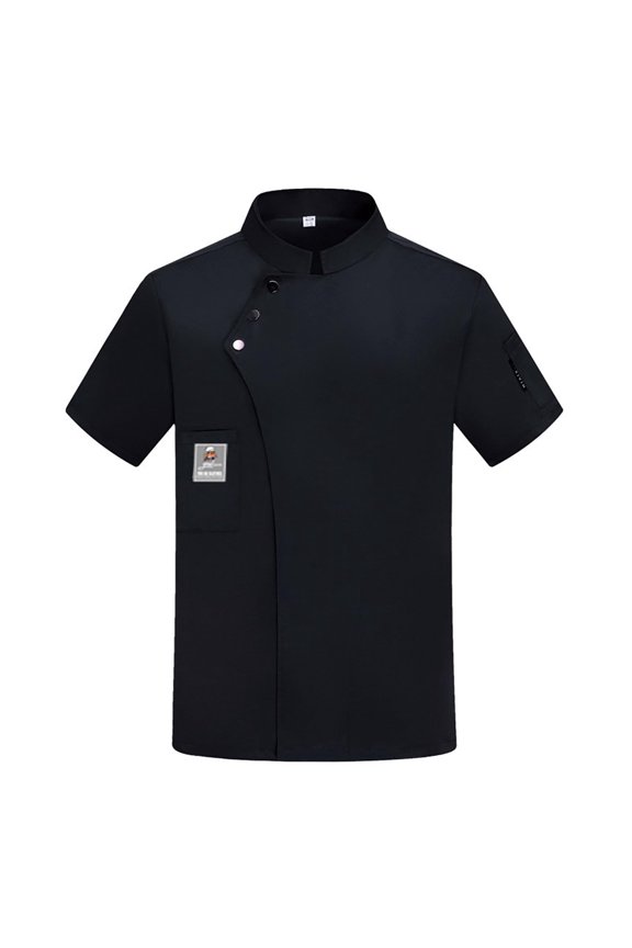 Men's Chef Jacket Short Sleeve - Regular Fit Cook Shirt with Stand Collar, Breathable Summer Kitchen Uniform, Professional Restaurant Workwear, Unisex Food Service Attire