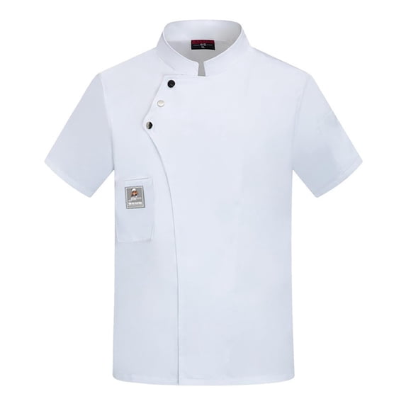 Men's Chef Jacket Short Sleeve - Regular Fit Cook Shirt with Stand Collar, Breathable Summer Kitchen Uniform, Professional Restaurant Workwear, Unisex Food Service Attire
