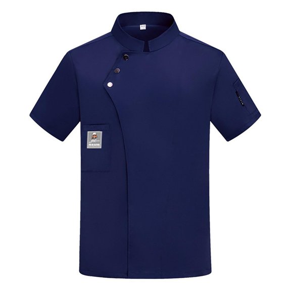 Men's Chef Jacket Short Sleeve - Regular Fit Cook Shirt with Stand Collar, Breathable Summer Kitchen Uniform, Professional Restaurant Workwear, Unisex Food Service Attire