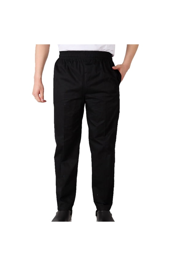 Men's Chef Pants Button Elastic Waist Baggy Cook Pants Restaurant Kitchen Food Service Work Uniform Trousers with Pocket, XL
