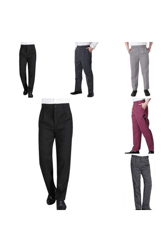 Men's Chef Pants Elastic Waist Baggy Pants Cook Bottom Restaurant Kitchen Food Service Work Uniform Trouse with Pockets Black 2XL