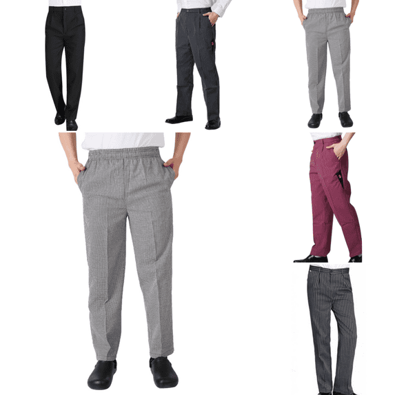 Men's Chef Pants Elastic Waist Baggy Pants Cook Bottom Restaurant Kitchen Food Service Work Uniform Trouse with Pockets Gray M