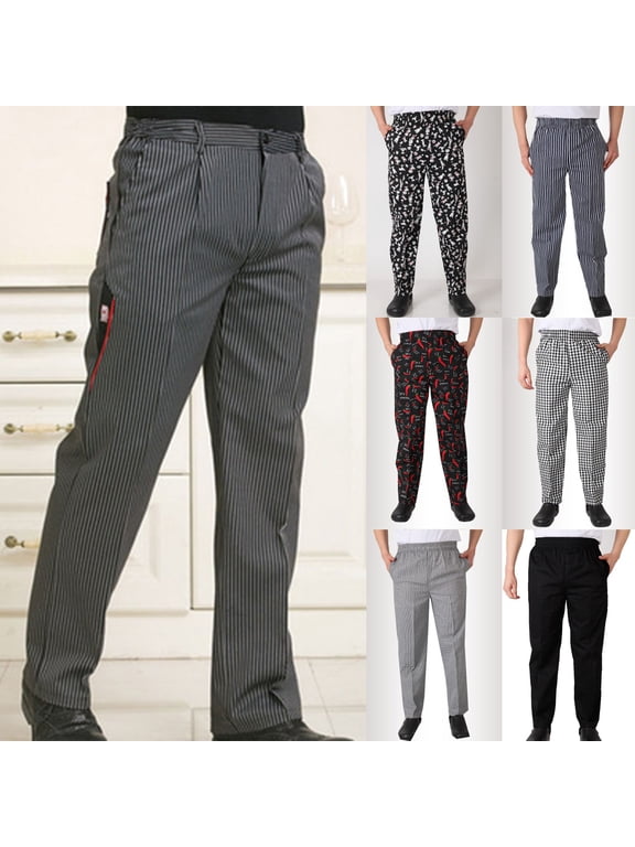 Men's Chef Pants Pull On Style Striped Relaxed Pants Restaurant Uniform Pants Kitchen Work Pants