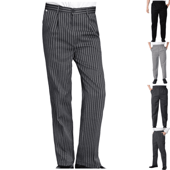 Men's Chef Pants Stylish Casual Elastic Waist Striped Work Pant Lightweight Comfy Classic Fit Work Uniform with Pockets Zebra 2XL