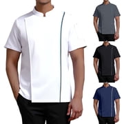 Mens Chef Shirt Breasted Chef Coat Restaurant Kitchen Chef Uniform Unisex Chef Jacket Long Sleeve Kitchen with Distinctive Red Button Design,White,M