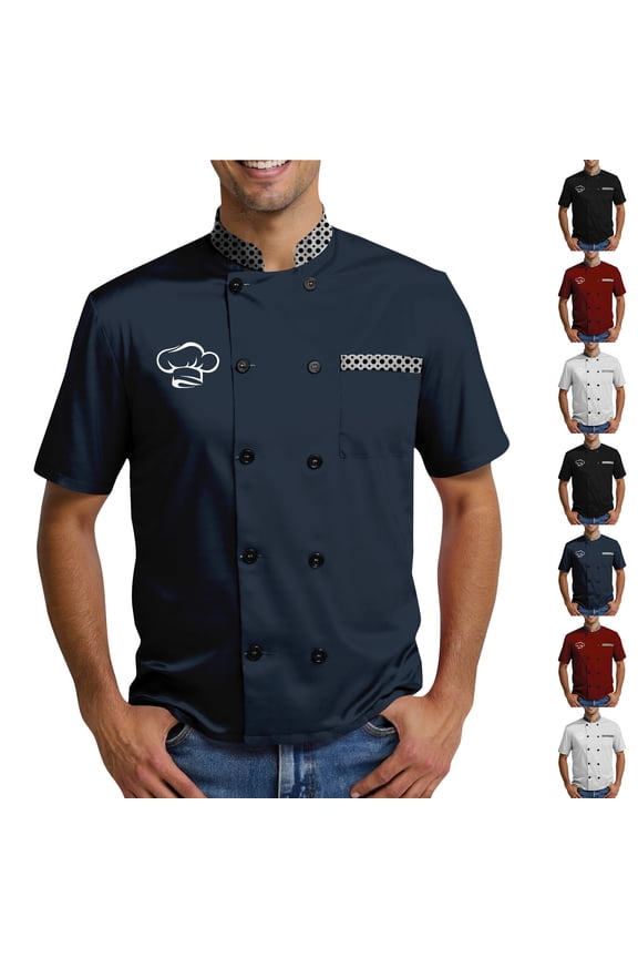 Men's Chef Uniform Short Sleeve Chef Jacket Restaurant Kitchen Work Breathable Clothing