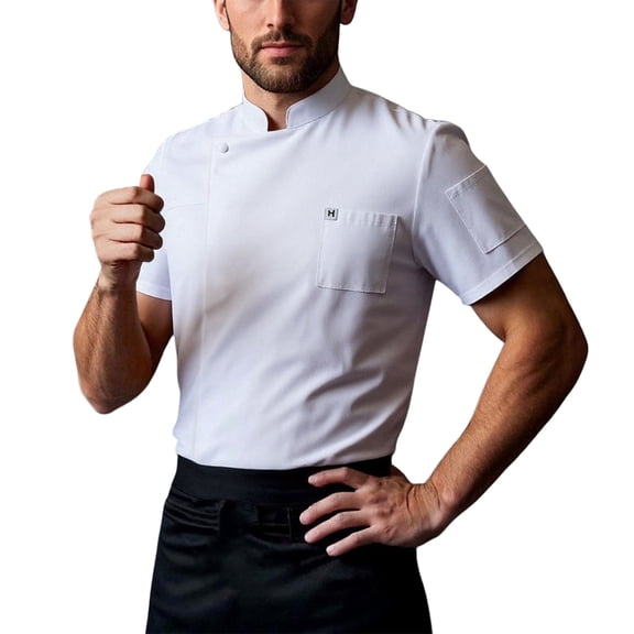 Men's Chef Workwear Loose Fit Short Sleeve Casual Style Cardigan T Shirt