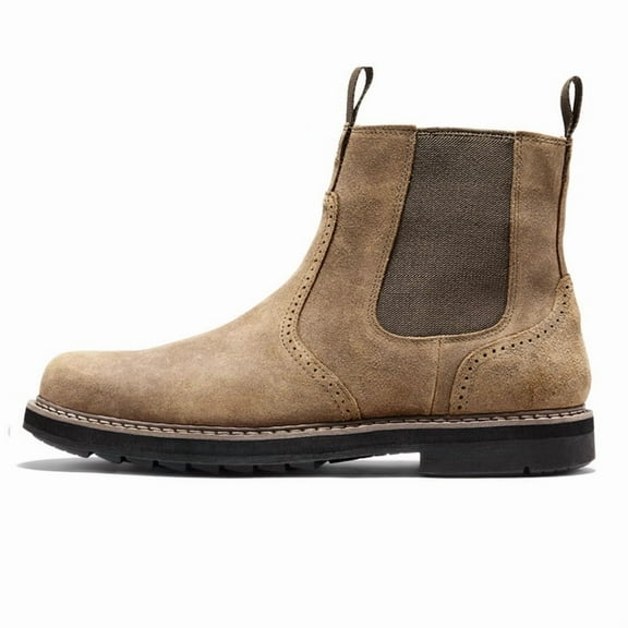 Men's Chelsea Boots Side Zipper Suede Leather Casual High Top Shoes Round Toe Flat Short Boots Western Boot Cowboy Boots