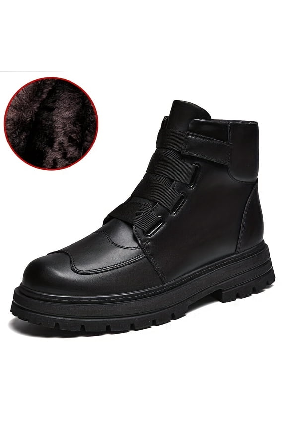 Men's Chelsea Boots, Warm Faux Leather Slip-On Ankle Boots with Non-Slip Sole, Comfortable High-Top Casual Dress Boots for Work, Travel and Daily Outdoor Wear