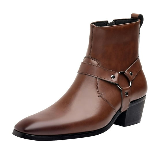 Men's Chelsea Boots Western Cowboy Ankle Booties Square Toe Casual Dress Slip on Work Oxford Leather Shoes