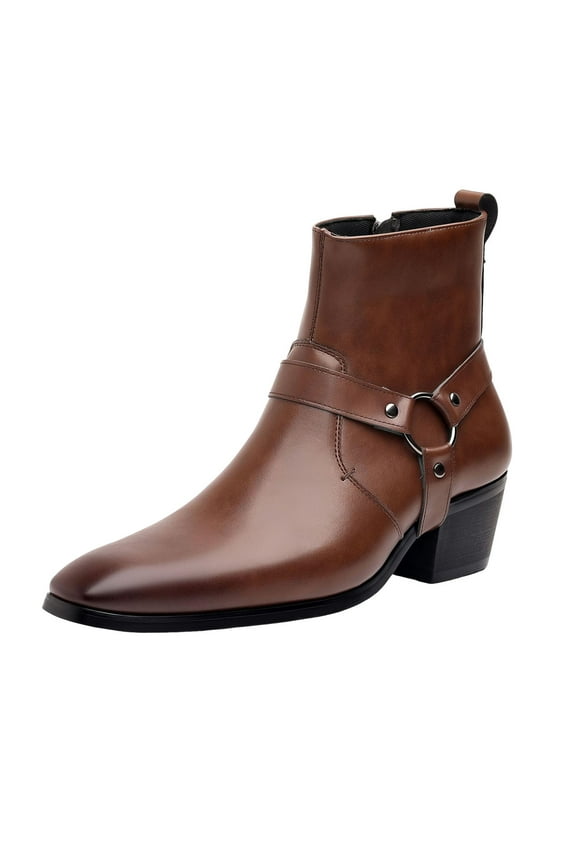 Men's Chelsea Boots Western Cowboy Ankle Booties Square Toe Casual Dress Slip on Work Oxford Leather Shoes