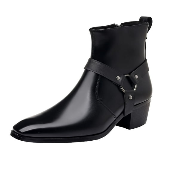 Men's Chelsea Boots Western Cowboy Ankle Booties Square Toe Casual Dress Slip on Work Oxford Leather Shoes