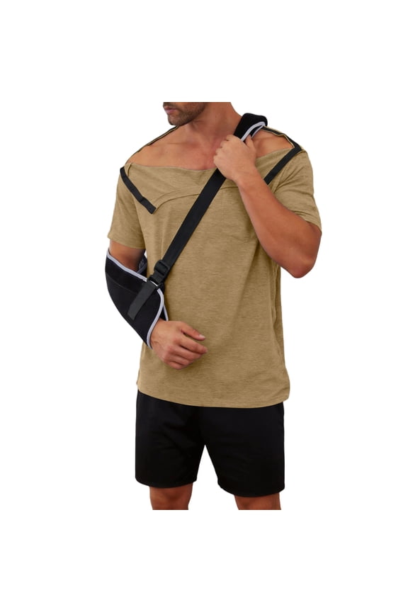 Men’s Chemo for Shirt Port Access Chemotherapy Must Haves Tear Away Side Snap Short Sleeve Post Shoulder Surgery Shirts Khaki XL