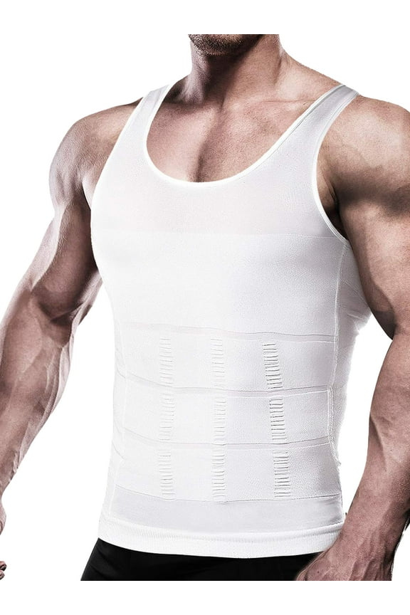 Men’s Chest Compression Shirt Slimming Abs Abdomen Body Shaper Undershirt to Hide Gynecomastia