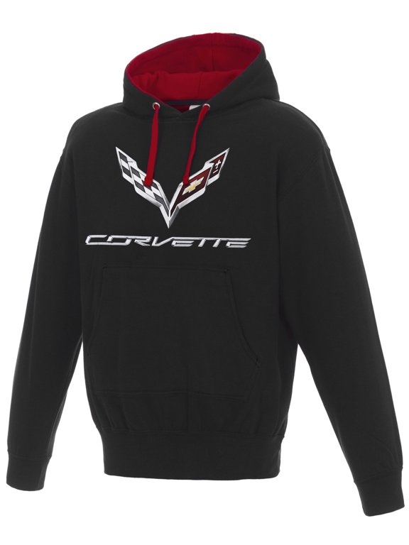 Men's Chevy Corvette C7 Pullover Hoodie Red Hood Lining & Body Stitching