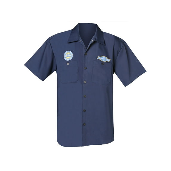 Men's Chevy Mechanic's Shirt - Button Down Collar Work Shirt - Navy Blue
