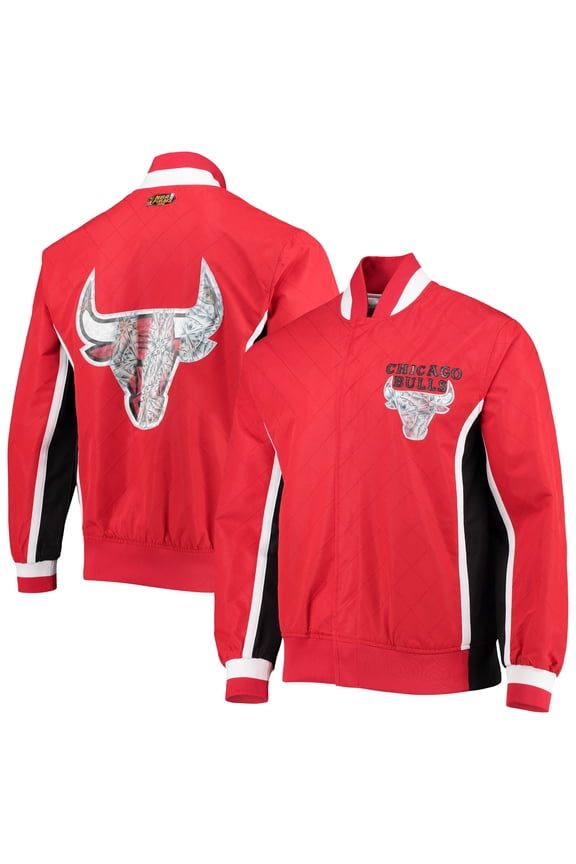Men's Chicago Bulls Red Mitchell & Ness Hardwood Classics 75th Anniversary Authentic Warmup Full-Snap Jacket