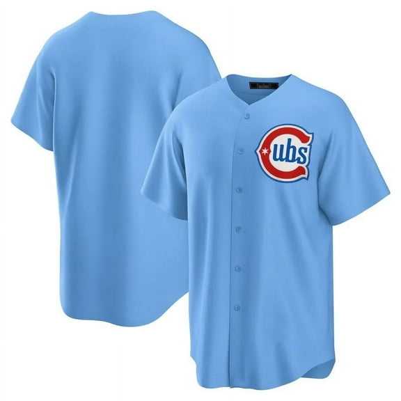 Men's Chicago Team #00 T-Shirt Uniform, Athletic Casual Button Down Short Sleeve-Light Blue-L