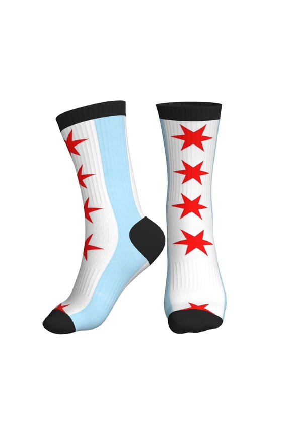 Men's Chicagoan City Flag Novelty Athletic Socks Women's Digital Printing Funky Patterned Crew Socks