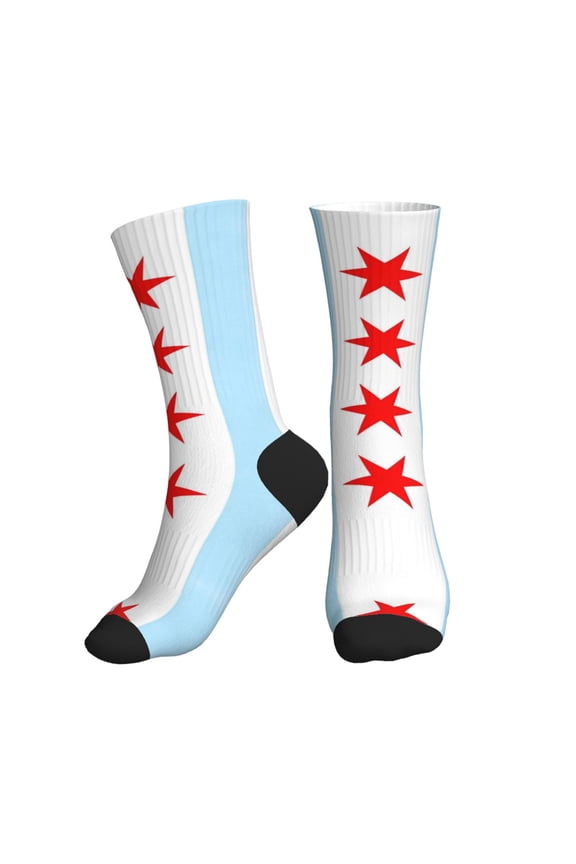 Men's Chicagoan City Flag Novelty Athletic Socks Women's Digital Printing Funky Patterned Crew Socks
