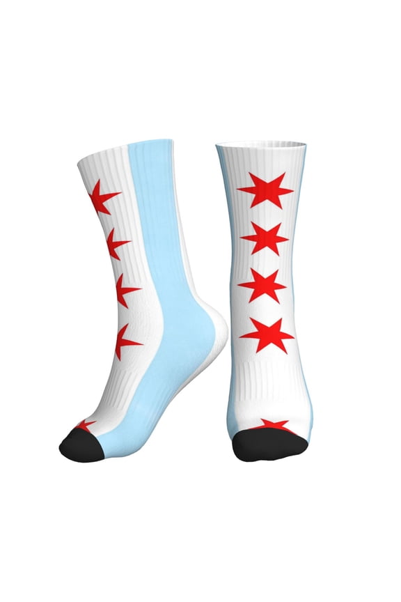 Men's Chicagoan City Flag Novelty Athletic Socks Women's Digital Printing Funky Patterned Crew Socks