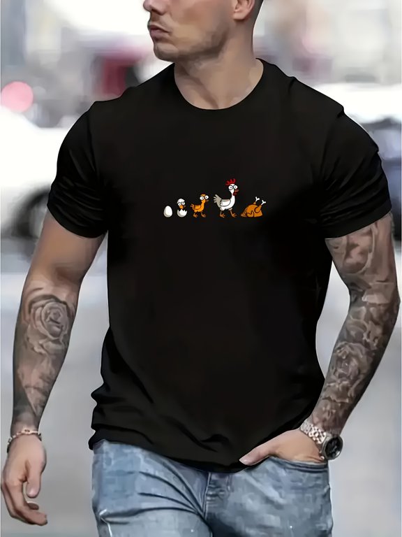 Men's Chicken Growth Pattern Summer Casual Crew Neck Short Sleeve T-Shirt