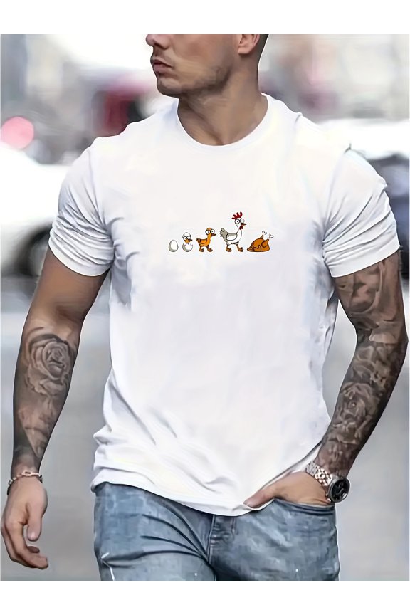 Men's Chicken Growth Pattern Summer Casual Crew Neck Short Sleeve T-Shirt